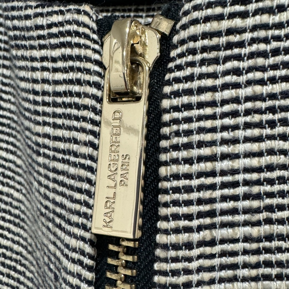 Karl Lagerfeld Cream Tweed Open-Front Jacket with Black Trim - Picture 3 of 15